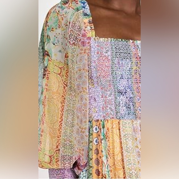 Alice + Olivia Rowen Puff Sleeve Tiered Skirt Tunic Chiffon Mini Dress - Picture 12 of 16